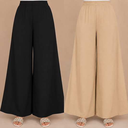Soft Cotton Extra wide Flair Women Palazzo Pants Pakistan | white & Black Comfortable Summer Trouser for Ladies