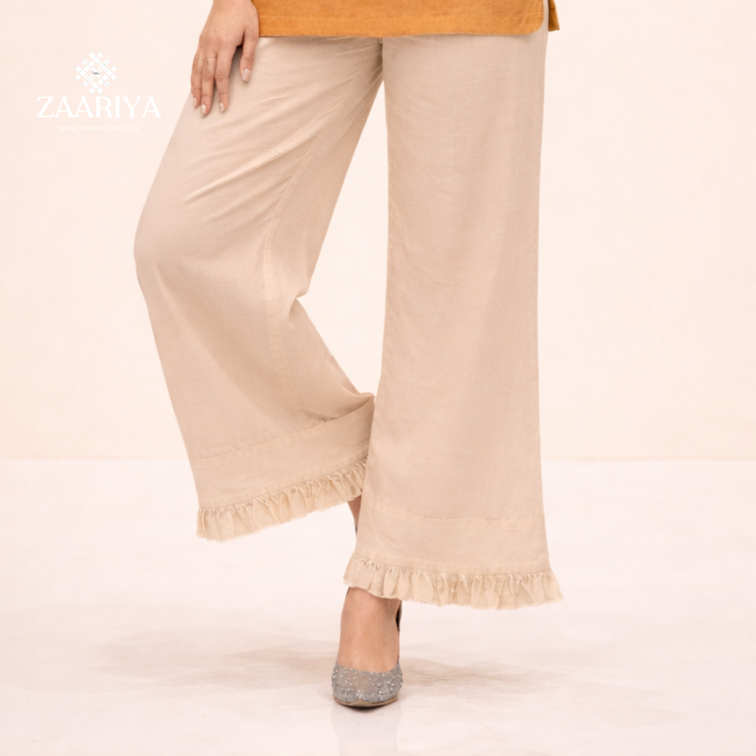 Soft Cotton Women frilled Palazzo Pants | Comfortable Summer Cotton Trouser for Ladies