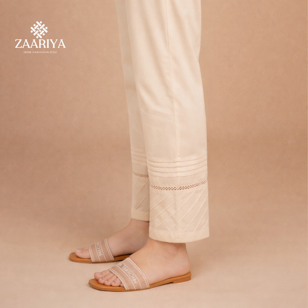 Soft Cotton Cross Pintuck Straight Trouser | Ladies Summer Pants For Casual and Party Wears.