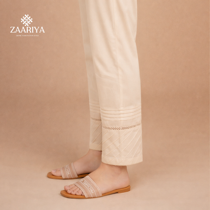 Soft Cotton Cross Pintuck Straight Trouser  | Ladies Summer Pants For Casual and Party Wears.